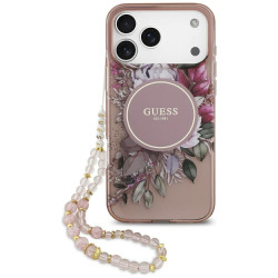 Guess IML Flowers Allover Strap MagSafe Θήκη για iPhone 17 Pro Max - Ροζ