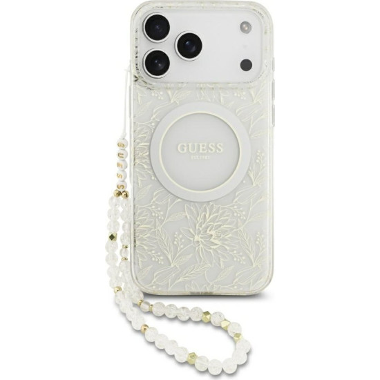 Guess IML Flowers Allover Strap MagSafe Θήκη για iPhone 17 Pro Max - Λευκό Apple Θήκες Κινητών