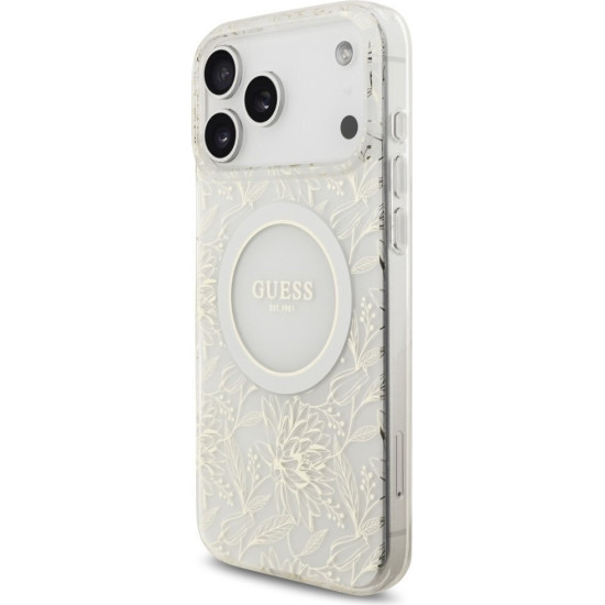 Guess IML Flowers Allover Strap MagSafe Θήκη για iPhone 17 Pro Max - Λευκό Apple Θήκες Κινητών