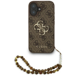 Guess PU 4G Metal Logo με Strap Σκληρή Θήκη Πλάτης για iPhone 16 Pro Max - Καφέ