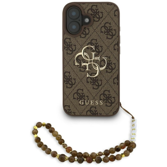 Guess PU 4G Metal Logo με Strap Σκληρή Θήκη Πλάτης για iPhone 16 Pro Max - Καφέ Apple Θήκες Κινητών