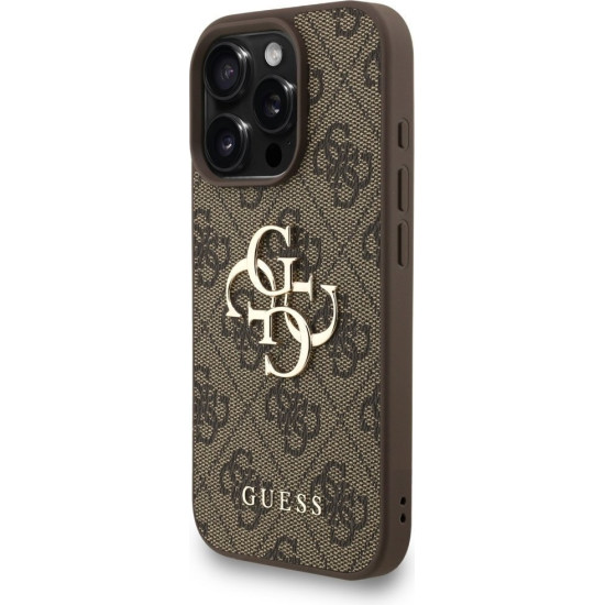 Guess PU 4G Metal Logo με Strap Σκληρή Θήκη Πλάτης για iPhone 16 Pro Max - Καφέ Apple Θήκες Κινητών