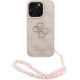 Guess PU 4G Metal Logo με Strap Σκληρή Θήκη Πλάτης για iPhone 16 Pro Max - Ροζ Apple Θήκες Κινητών