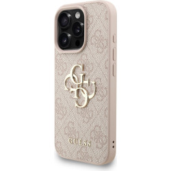 Guess PU 4G Metal Logo με Strap Σκληρή Θήκη Πλάτης για iPhone 16 Pro Max - Ροζ