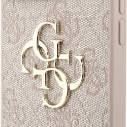Guess PU 4G Metal Logo με Strap Σκληρή Θήκη Πλάτης για iPhone 16 Pro Max - Ροζ