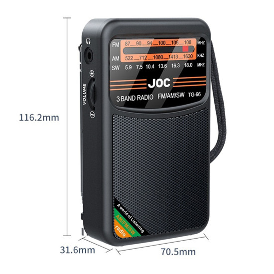 JOC TG-66 Mini Radio FM/AM/SW Full Band 3W Speaker HD Mirror Display Portable Radio - Black Gadgets - Toys - Hobby