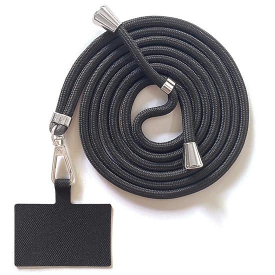 Adjustable Polyester Neck / Shoulder Strap Anti-lost Phone Carrying Rope with Cured Cloth Patch - Black+Black Patch Holders & Docks
