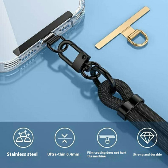 Metal Phone Tether Tab T-Shaped Sticky-Free Universal Phone Lanyard Patch - Black Gadgets - Toys - Hobby