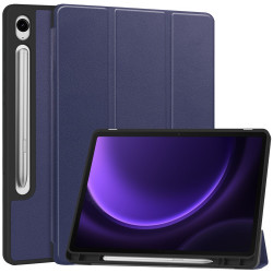For Samsung Galaxy Tab S10 Lite / S10 FE / S9 FE / Tab S9 Smart Case PU Leather+TPU Trifold Stand Tablet Cover with Pencil Holder - Dark Blue