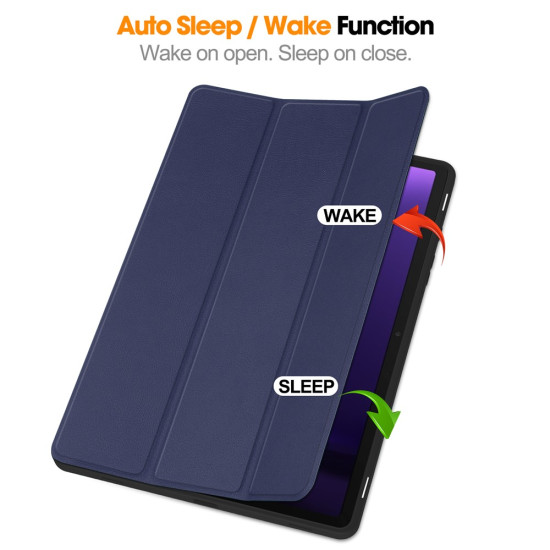 For Samsung Galaxy Tab S10 Lite / S10 FE / S9 FE / Tab S9 Smart Case PU Leather+TPU Trifold Stand Tablet Cover with Pencil Holder - Dark Blue Samsung Cases Mobile Tablet