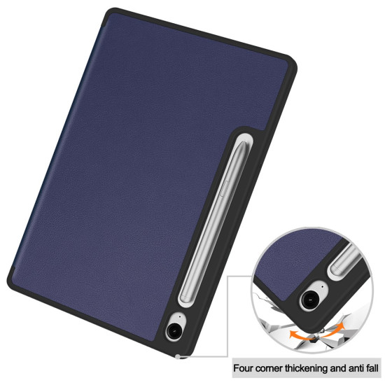 For Samsung Galaxy Tab S10 Lite / S10 FE / S9 FE / Tab S9 Smart Case PU Leather+TPU Trifold Stand Tablet Cover with Pencil Holder - Dark Blue Samsung Cases Mobile Tablet