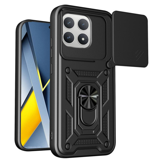 Case for Xiaomi Redmi K90 5G  /  Poco F8 Pro with Slide Camera Lid PC + TPU Kickstand Phone Cover - Black XIAOMI Cases Mobile