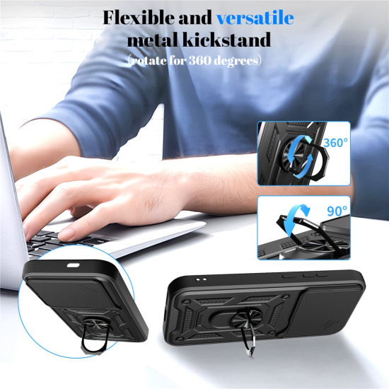 Case for Xiaomi Redmi K90 5G  /  Poco F8 Pro with Slide Camera Lid PC + TPU Kickstand Phone Cover - Black XIAOMI Cases Mobile