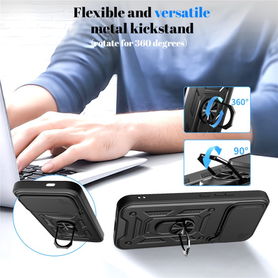 Case for Xiaomi Redmi K90 Pro Max 5G  /  Poco F8 Ultra with Slide Camera Lid PC + TPU Kickstand Phone Cover - Black XIAOMI Cases Mobile