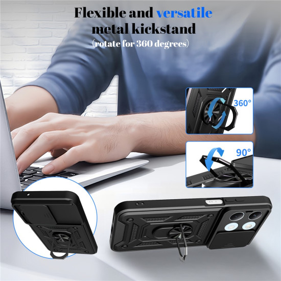 For Xiaomi Poco X8 Pro Max 5G Case with Slide Camera Lid PC + TPU Kickstand Phone Cover - Blue XIAOMI Cases Mobile
