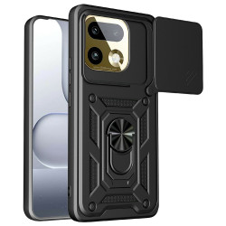 For Realme 16 Pro+ 5G Case with Slide Camera Lid PC + TPU Kickstand Phone Cover - Black