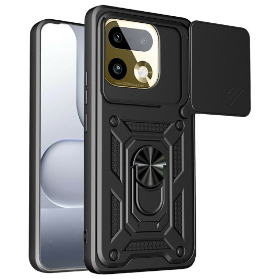 For Realme 16 Pro+ 5G Case with Slide Camera Lid PC + TPU Kickstand Phone Cover - Black Oppo Realme Cases Mobile