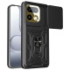 For Realme 16 Pro+ 5G Case with Slide Camera Lid PC + TPU Kickstand Phone Cover - Black Oppo Realme Cases Mobile