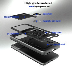 For Realme 16 Pro+ 5G Case with Slide Camera Lid PC + TPU Kickstand Phone Cover - Black