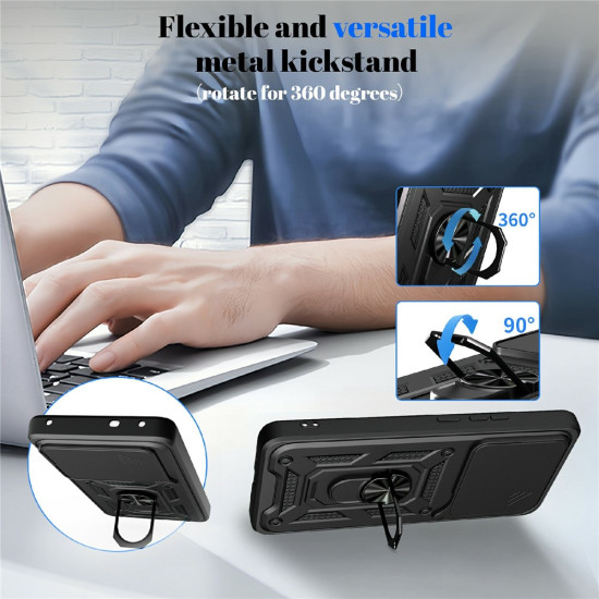 For Realme 16 Pro+ 5G Case with Slide Camera Lid PC + TPU Kickstand Phone Cover - Black Oppo Realme Cases Mobile