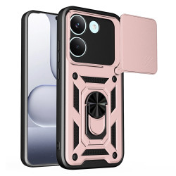 For Xiaomi Poco X8 Pro 5G Case with Slide Camera Lid PC + TPU Kickstand Phone Cover - Rose Gold