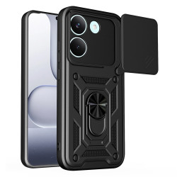 For Xiaomi Poco X8 Pro 5G Case with Slide Camera Lid PC + TPU Kickstand Phone Cover - Black