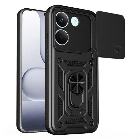 For Xiaomi Poco X8 Pro 5G Case with Slide Camera Lid PC + TPU Kickstand Phone Cover - Black XIAOMI Cases Mobile