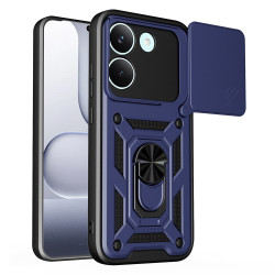For Xiaomi Poco X8 Pro 5G Case with Slide Camera Lid PC + TPU Kickstand Phone Cover - Blue