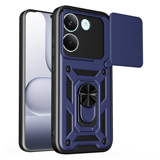 For Xiaomi Poco X8 Pro 5G Case with Slide Camera Lid PC + TPU Kickstand Phone Cover - Blue XIAOMI Cases Mobile