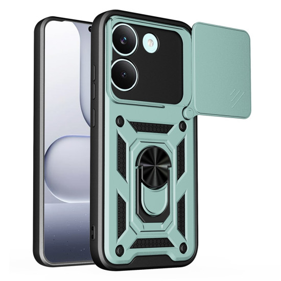 For Xiaomi Poco X8 Pro 5G Case with Slide Camera Lid PC + TPU Kickstand Phone Cover - Green XIAOMI Cases Mobile