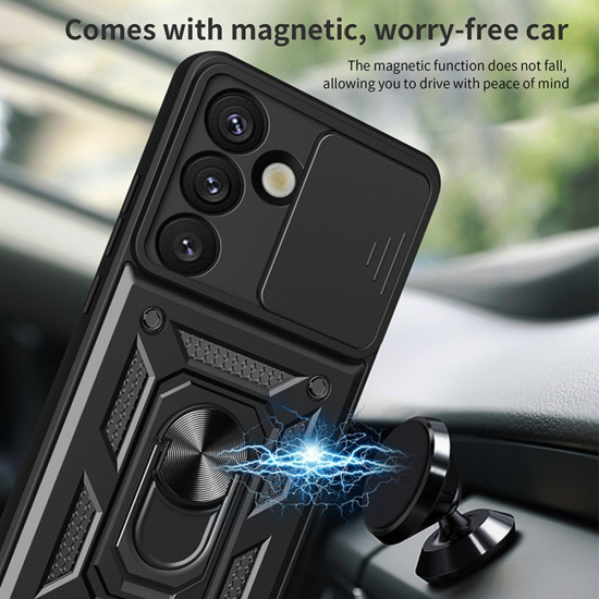 For Samsung Galaxy A57 5G Case with Slide Camera Lid PC + TPU Kickstand Phone Cover - Blue Samsung Cases Mobile