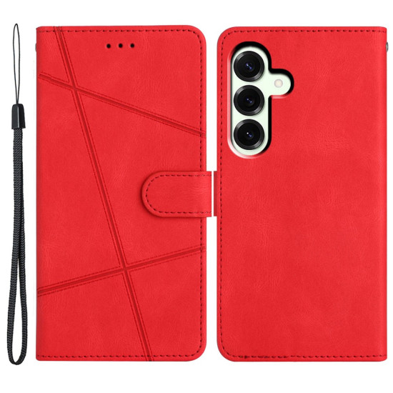 Θήκη Πορτοφόλι με Βάση Στήριξης Σχέδιο Γραμμές για Samsung Galaxy A37 5G - Κόκκινο Samsung Θήκες Κινητών