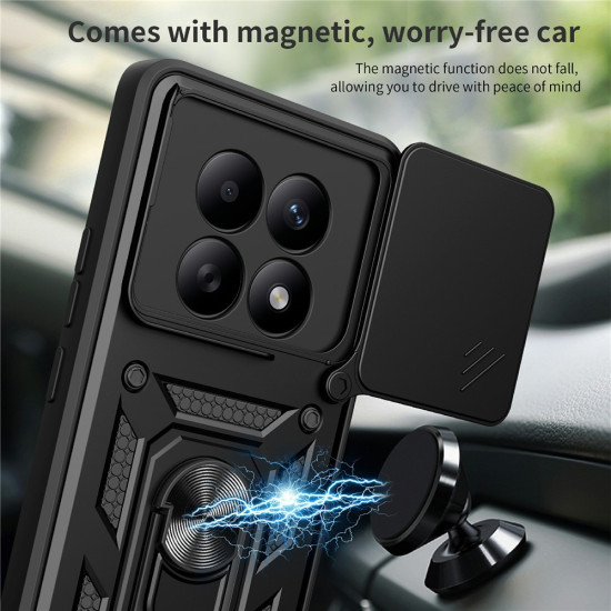 Υβριδική Θήκη Σιλικόνης με Μαγνητικό Δαχτυλίδι Στήριξης και Προστασία Κάμερας για Xiaomi Redmi Note 15 5G (Global) / Poco M8 5G - Μαύρο XIAOMI Θήκες Κινητών