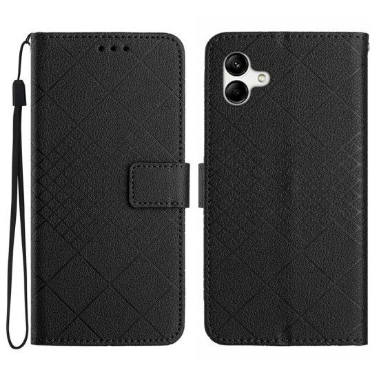 For Samsung Galaxy A07 4G Case Wallet Imprint PU Leather Flip Folio Phone Cover - Black Samsung Cases Mobile