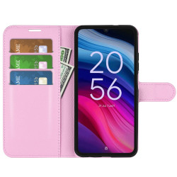 For TCL 505 Case Litchi Texture Shockproof Leather Wallet Phone Cover - Pink