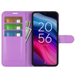 For TCL 505 Case Litchi Texture Shockproof Leather Wallet Phone Cover - Purple
