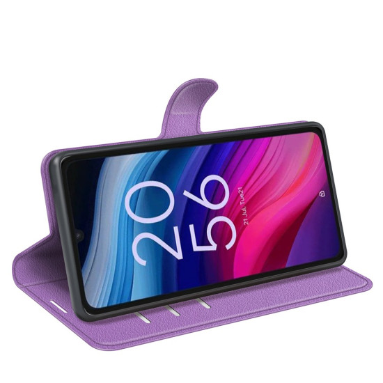 For TCL 505 Case Litchi Texture Shockproof Leather Wallet Phone Cover - Purple TCL Mobile Cases