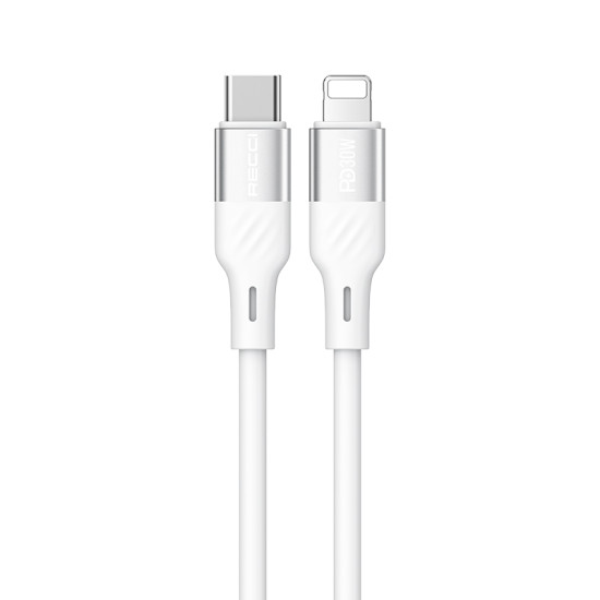 RECCI RS22CL - PD30W Fast Charging Excellence Silicone C To Lightning Data Cable 1.5M - White Cables Adapters & Chargers