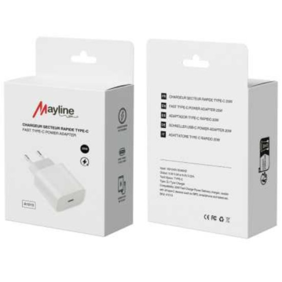Mayline Φορτιστής Τοίχου Type-C 20W - Λευκό  (Bulk) Καλώδια Αντάπτορες και Φορτιστές