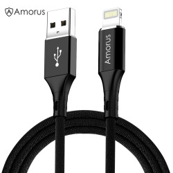 AMORUS USB 2.4A Καλώδιο Φόρτισης και Δεδομένων Lightning 8Pin για iPhone iPad iPod - Μαύρο