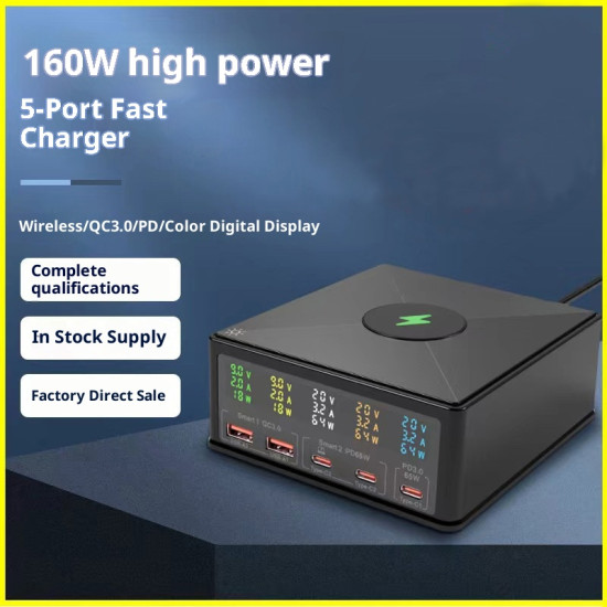 868H USB Charger Station Multi Port Desktop PD 160W Fast Charging Hub Wall Block with LCD Display - EU Standard Gadgets - Toys - Hobby