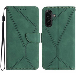 For Samsung Galaxy S26 Case Skin Touch Lines Imprinted PU Leather Flip Phone Cover - Green