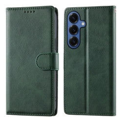 For Samsung Galaxy S26+ Case Stand Wallet Calf Texture PU Leather Flip Phone Cover with Wrist Strap - Green