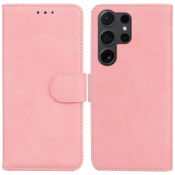 For Samsung Galaxy S26 Ultra Case Solid Color Leather Wallet Phone Cover - Pink