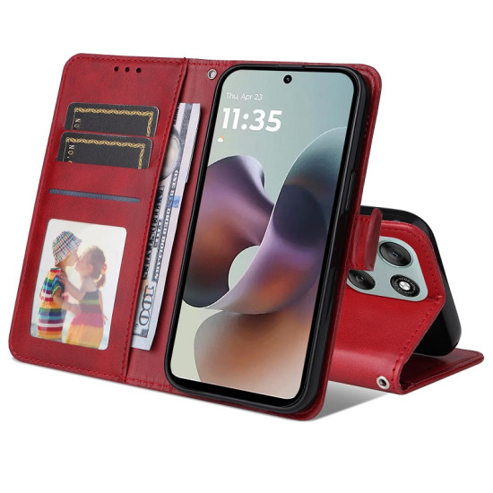 For Motorola Moto G56 5G Case Wallet PU Leather Folio Flip Phone Cover - Red Motorola Cases Mobile