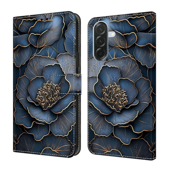 For Samsung Galaxy A56 5G  /  A36 5G Wallet Case Foldable Stand Pattern Printing Leather Flip Phone Cover - Blue Gold Peony Samsung Cases Mobile