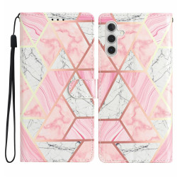 For Samsung Galaxy A36 5G Wallet Case PU Leather Pattern Printing Stand Phone Cover with Strap - Pink Marble