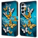 For Samsung Galaxy A17 5G / A17 4G / A26 5G Case Wallet Stand Pattern Printing PU Leather Flip Phone Cover - Gold Butterfly on Green Samsung Cases Mobile