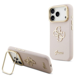 Guess PU Grained 4G Logo Stand Camera Frame Case for iPhone 17 Pro Max - Pink