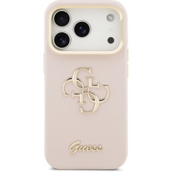 Guess PU Grained 4G Logo Stand Camera Frame Case for iPhone 17 Pro Max - Pink
